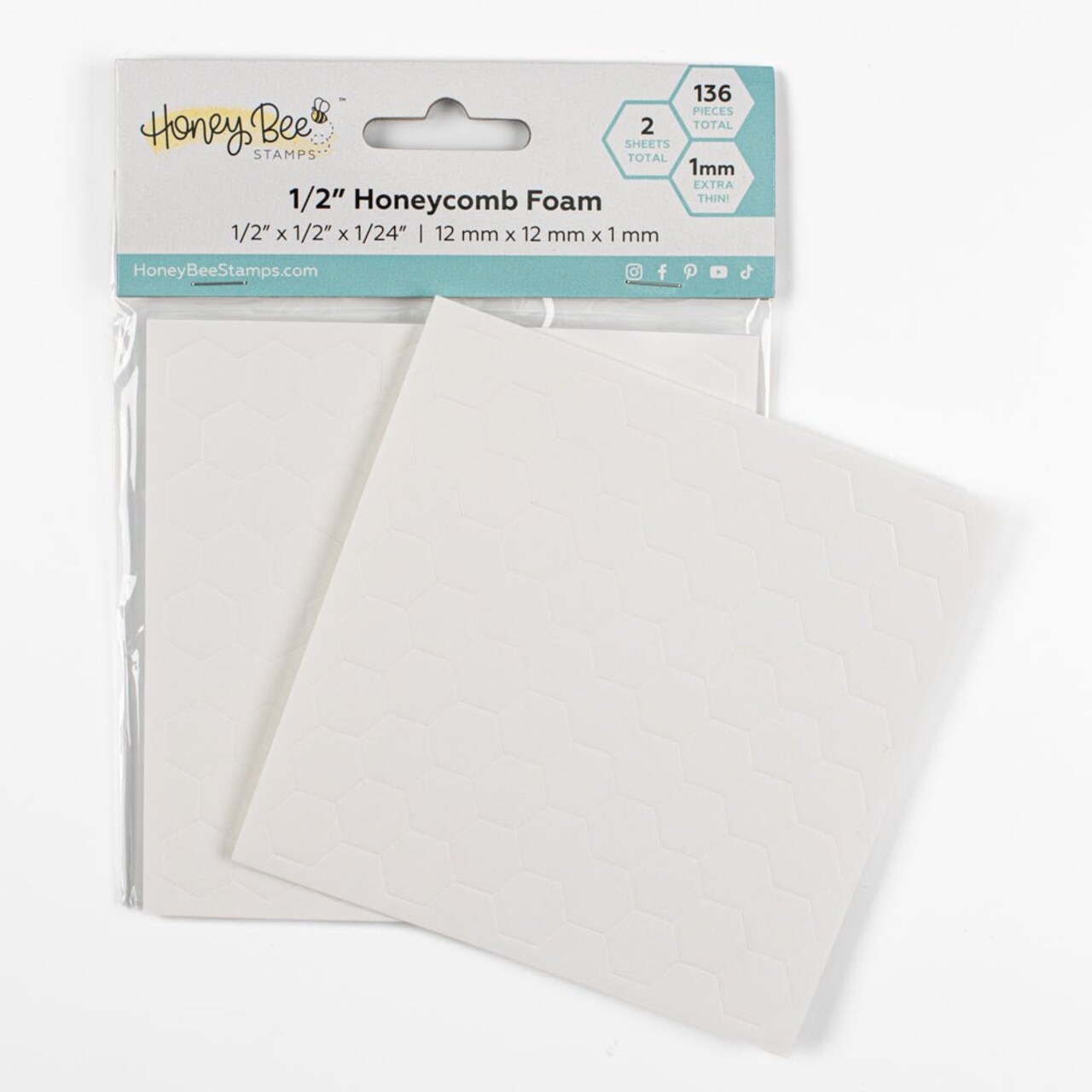 Bee Creative 1/2" White Honeycomb Foam - 136 Ultra Thin Hexagon Foam Dots | Double-Sided Adhesive | 1mm Thick